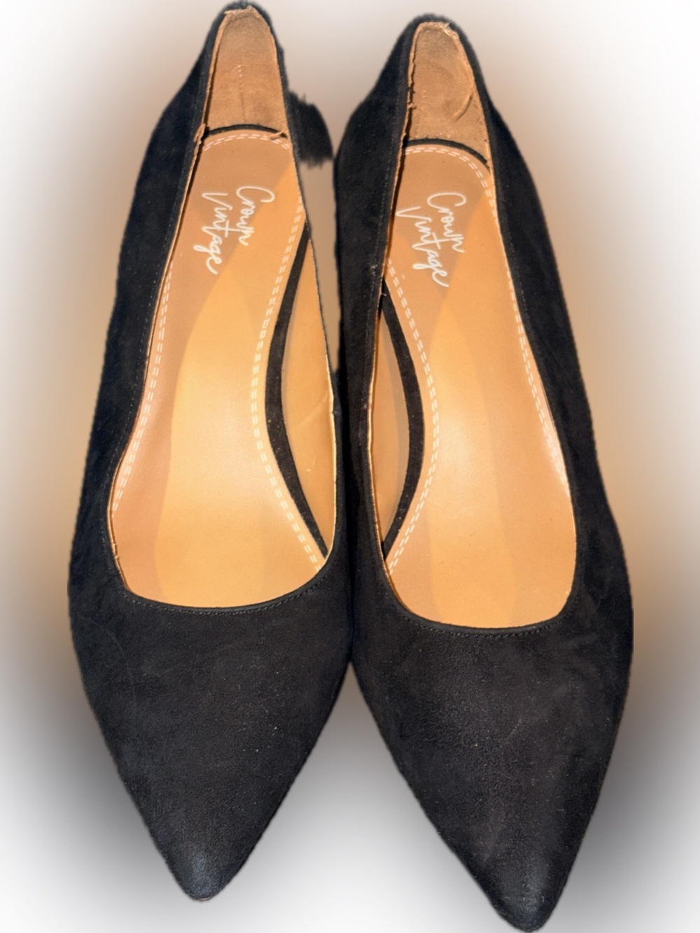 Crown Vintage Black Pointed Toe Suede Flats